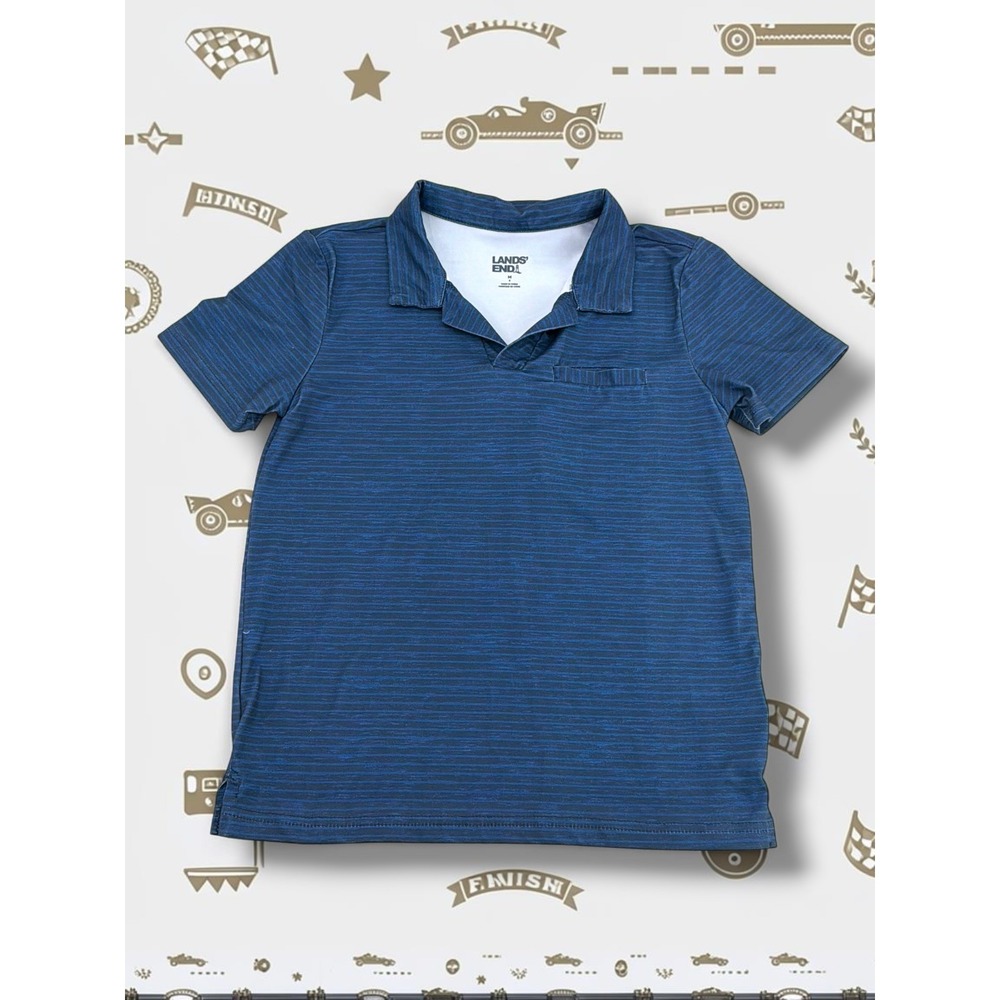 Lands' End Space Dye Stripe Performance Polo Shirt Blue Kids Size M 8